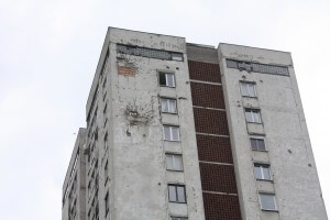 Explosion marks on a building in Sarajevo