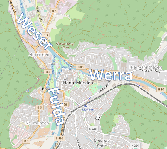 Rivers at Hann. Münden (map by OpenStreetMap, CC-BY-SA 2.0)