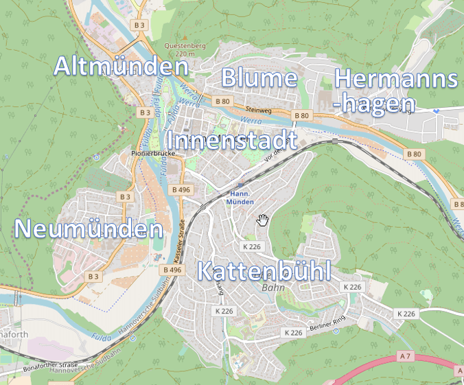 City quarters of Hann. Münden (map by OpenStreetMap, CC-BY-SA 2.0)