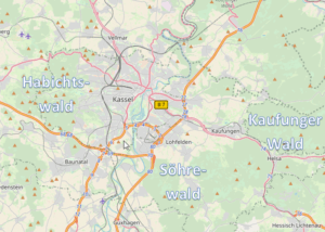 Habichtswald, Kaufunger Wald & Söhrewald (map by OpenStreetMap, CC-BY-SA 2.0)