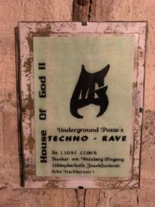 Flyer for the underground techno party at the Weinbergbunker, Kassel
