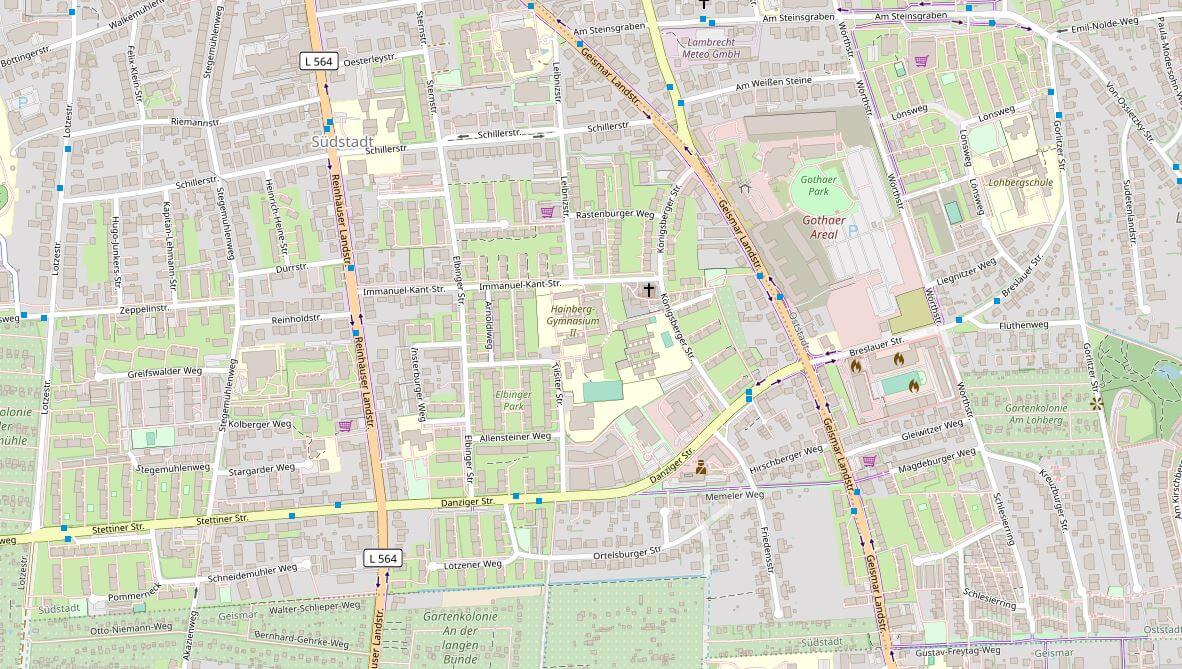 Stettiner Straße, Danziger Straße, Breslauer Straße; Göttingen; Map by OpenStreetMap, CC-BY-SA 2.0.
